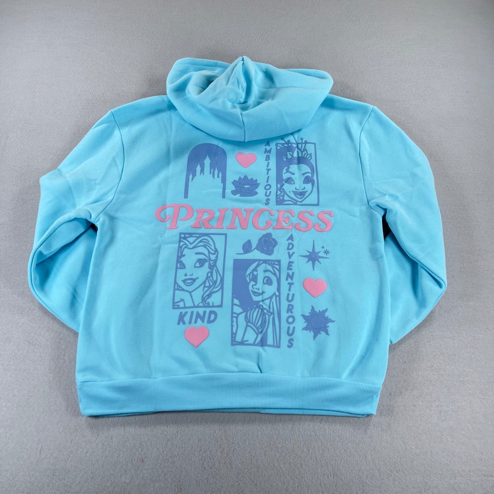 Disney Princess Hoodie Girls XL Plus Blue Belle Tiana Rapunzel Sweatshirt